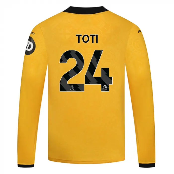 Wolverhampton Wanderers Shirt Store | 2025-26 Wolves Home Shirt – LS – Junior TOTI 24 Collection Wolverhampton Wanderers Official Gear